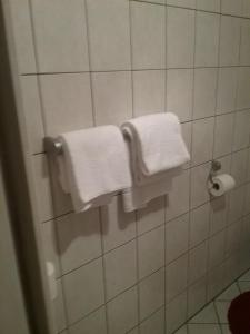 凯撒斯劳滕See Lord Hotel的浴室墙上挂着两条毛巾