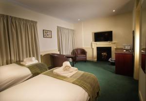 莱奇莱德那文旅馆的酒店客房设有两张床和壁炉