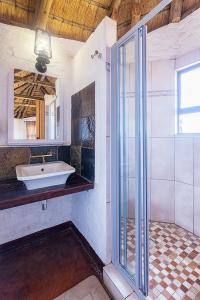 达马拉兰格鲁特贝格山林小屋的一间带水槽和玻璃淋浴的浴室