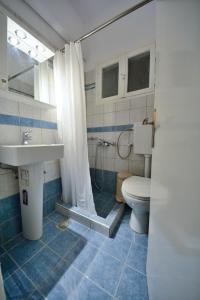 毕达哥利翁Lampis Studios的浴室配有卫生间、盥洗盆和淋浴。