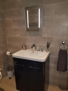 圣艾夫斯Primrose House的浴室设有白色水槽和镜子