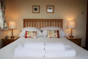 奥本Greencourt Guest House的一间卧室配有一张带两个枕头和两个灯的床。