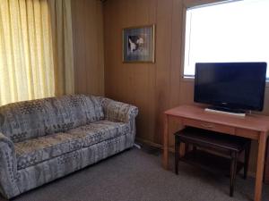 MelvilleMelsask Motel的带沙发和平面电视的客厅