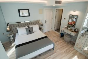 伊斯坦布尔普利美罗酒店的一间卧室配有一张大床和一张书桌