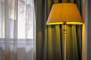 布拉索夫弗拉德采佩什公寓酒店的窗边的灯,带窗帘