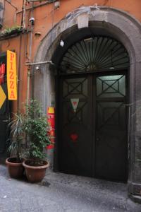 那不勒斯特拉扎帕腾匹亚公寓的大楼前有植物的黑色门