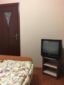 科松Sadyba u Mykhaila的一间卧室配有一张床和一台位于台面的电视