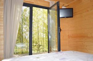 阿格达Bamboo Guest House的一间卧室设有一张床和一个大窗户