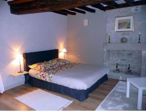 阿朗松科特住宅酒店的一间卧室设有一张大床和一个壁炉