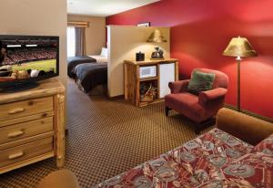 巴克斯特布雷纳德湖阿罗伍德酒店的一间酒店客房,配有一张床和一台电视