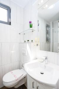 布德瓦Garni Hotel Arka的白色的浴室设有卫生间和水槽。