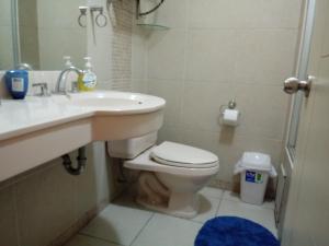 利马Casa Marite的浴室配有卫生间、盥洗盆和淋浴。