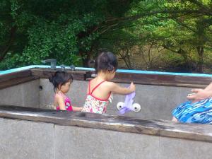 成功镇千成汤海民宿 的两个小女孩在水滑梯上玩耍