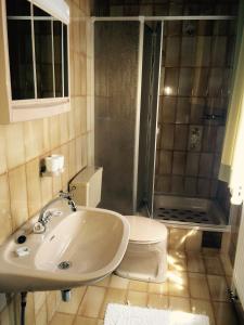 绍萨尔地区基策克Gasthof Tischlerwirt的一间带水槽和卫生间的浴室