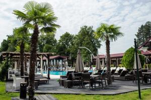 斯纳戈夫史纳高俱乐部度假村的一个带游泳池、椅子和棕榈树的度假村