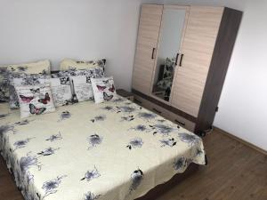 茹里洛夫卡Apartament Bella的一间卧室配有床、枕头和镜子