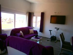 科米扎Apartment Willy的客厅配有紫色沙发和电视
