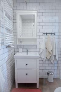 什切齐内克Lipowy Dwór的白色的浴室设有水槽和镜子