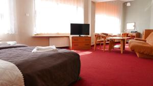 鲁恰内尼达Ośrodek Szkoleniowo - Wypoczynkowy Guzianka的酒店客房设有床和客厅。