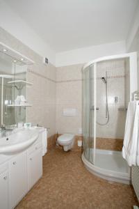 洛达诺卡塞拉菲纳旅馆的浴室配有卫生间、盥洗盆和淋浴。