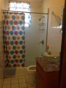 法哈多苏诺斯德尔马尔酒店的带淋浴、盥洗盆和卫生间的浴室