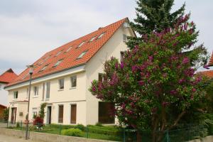 博登斯边的伊门施塔特Waldvogel Ferienzimmer klimatisiert的一座大型白色房屋,设有红色屋顶