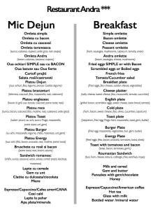 TecuciMotel Andra的一家mcdonalds餐厅的菜单