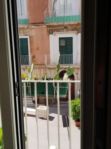 塔兰托Buonanotte Margherita的从带植物的阳台的窗户欣赏风景