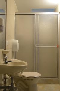 波帕扬Apartaestudio San Nicolas的带淋浴、卫生间和盥洗盆的浴室