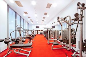 布拉迪斯拉发Roset Hotel & Residence的健身房,配有各种跑步机和机器