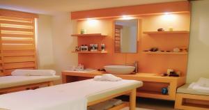 凯法利尼亚岛爱奥尼亚绿宝石度假酒店的一间带水槽和镜子的浴室
