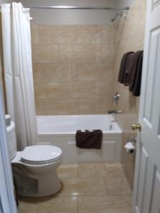 埃德森Aries Motel的浴室配有白色卫生间和浴缸。