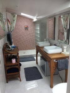 西布勒Villa Erresiñolettean的一间带水槽和浴缸的浴室