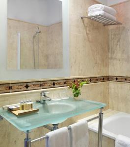 里瓦德塞利亚罗萨里奥别墅酒店的浴室配有盥洗盆、镜子和浴缸