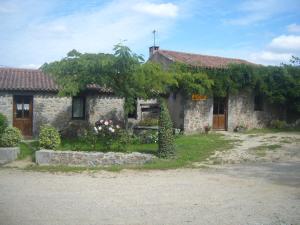 Vernoux-en-Gâtinela raymondiere的一座古老的石头房子,种有树木和鲜花