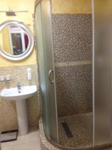 萨马拉莫亚酒店的带淋浴、水槽和镜子的浴室