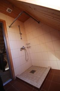 LemsiRanna puhkemaja的一间铺有瓷砖地板的带淋浴的浴室