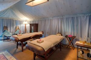 NārlāiThe Rawla Narlai - A Luxury Heritage Stay in Leopard Country的一间医院,在帐篷里设有两张床