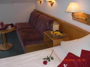 施韦比施哈尔索奈克酒店的一间酒店客房,配有沙发和一碗水果