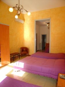 拉维斯瓦尔阿达纽斯旅馆的一间卧室,在房间内配有一张大紫色床