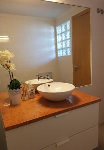 圣塔艾里达阿佐亚阳光屋旅馆的一个带白色碗水槽的柜台浴室