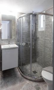 尼坡帝Saint Lucas Suites的带淋浴、水槽和卫生间的浴室