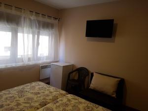 圣维森特-德拉巴尔克拉Pensión Arenal的一间卧室配有一张床、一把椅子和电视