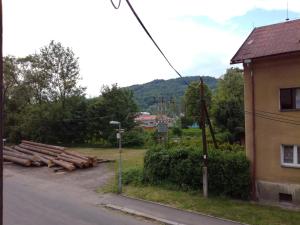 Benešov nad PloučnicíApartmán Prefa的一堆木头坐在路边