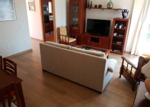 奇尔切斯Precioso chalet con mar a 50 metros.的带沙发和电视的客厅