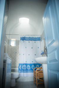 安坡里奥圣托里尼Katsinaros House的带淋浴、盥洗盆和卫生间的浴室