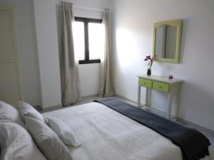 阿雷西费Apartamento Malvasía Vv的一间卧室配有一张床、镜子和窗户