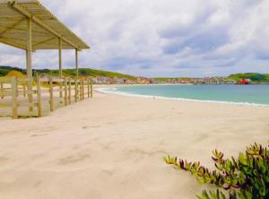 拉赫Ático nuevo en playa de Laxe的一个带木码头和大海的海滩