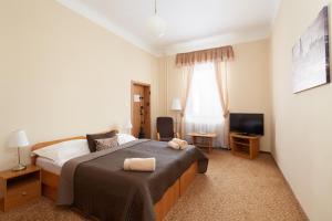 布拉格贝尔城酒店的一间卧室配有一张大床和电视