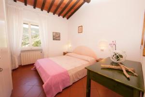 La GuardiaL'Oleandro Colle D'Orano的一间卧室配有一张床、一张桌子和一个窗户。